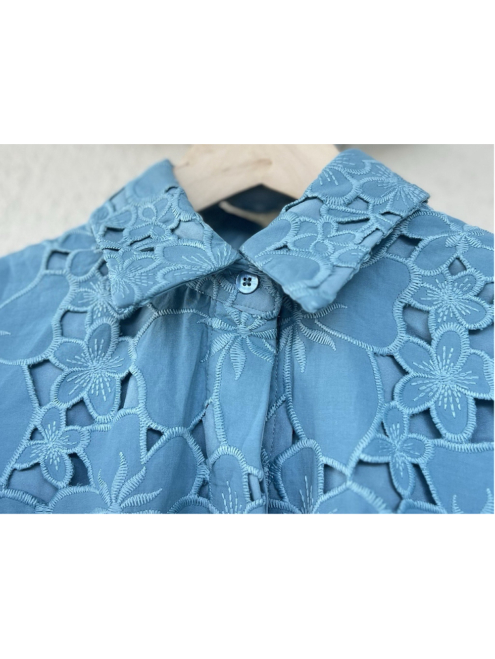 Tuckernuck Cameo Blue Collar Eyelet Mini Delaney Dress L Puff Sleeves Scallop - Picture 8 of 12